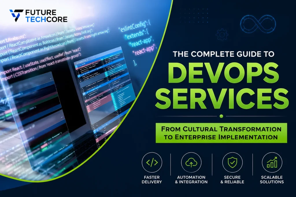 Complete guide to DevOps services covering cultural transformation, automation, integration, security, scalability, and enterprise implementation.