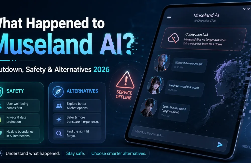 What happened to Museland AI in 2026 showing shutdown, safety concerns, and AI chat alternatives
